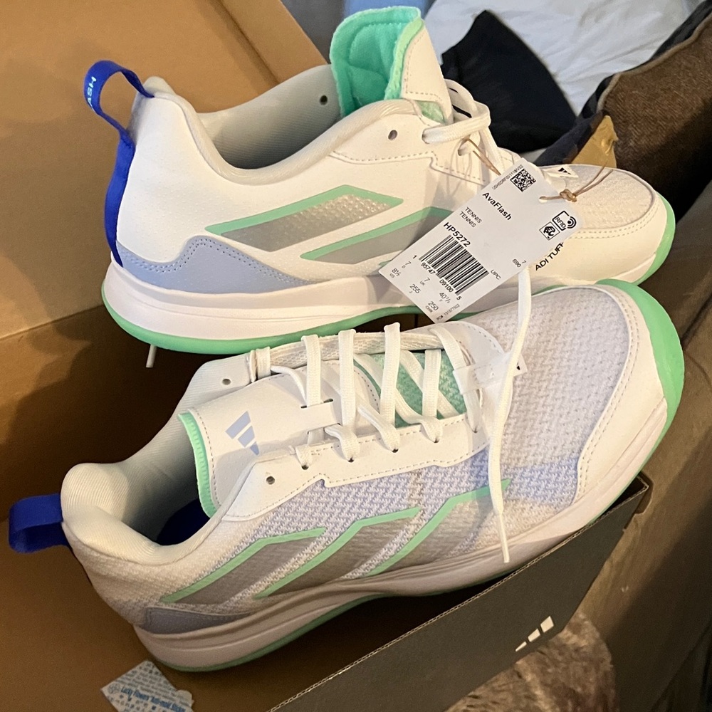 Adidas White and Light Green Athletic Shoes